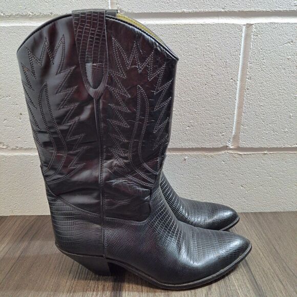 Maraschino Cowboy Boots Women's Black Leather Western Boots Size 9 - Picture 3 of 10